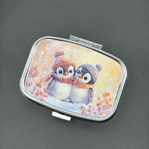 Pill Box Accessories - Penguin Duo Multi-Use Mirrored Pill Box Container